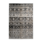 Tapis rectangulaire Ariya 300 Grau avec motif tribal distressed en gris noir et blanc