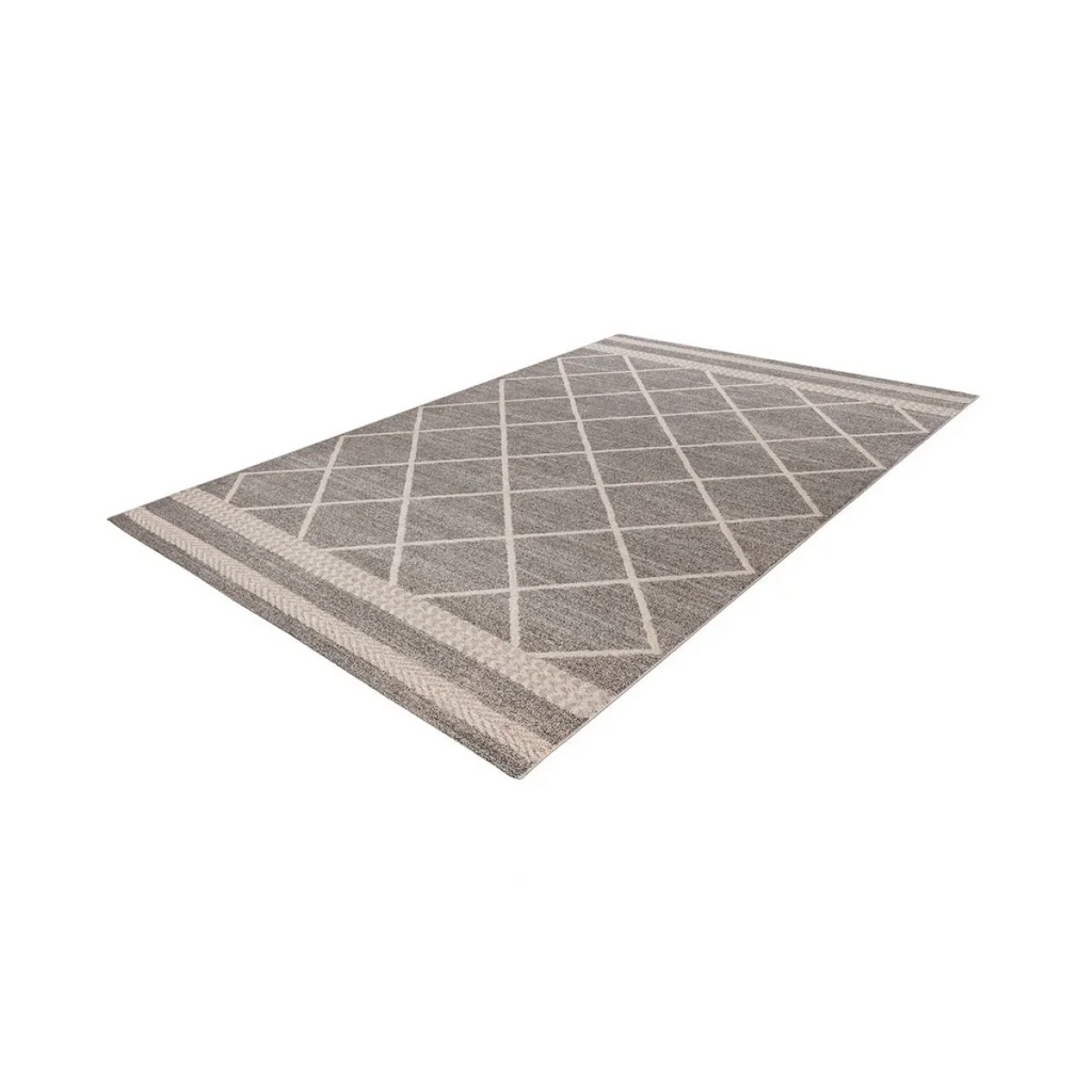 Tapis rectangulaire Rhombus 200 Braun / Beige avec motif diamant géométrique et bordures rayées