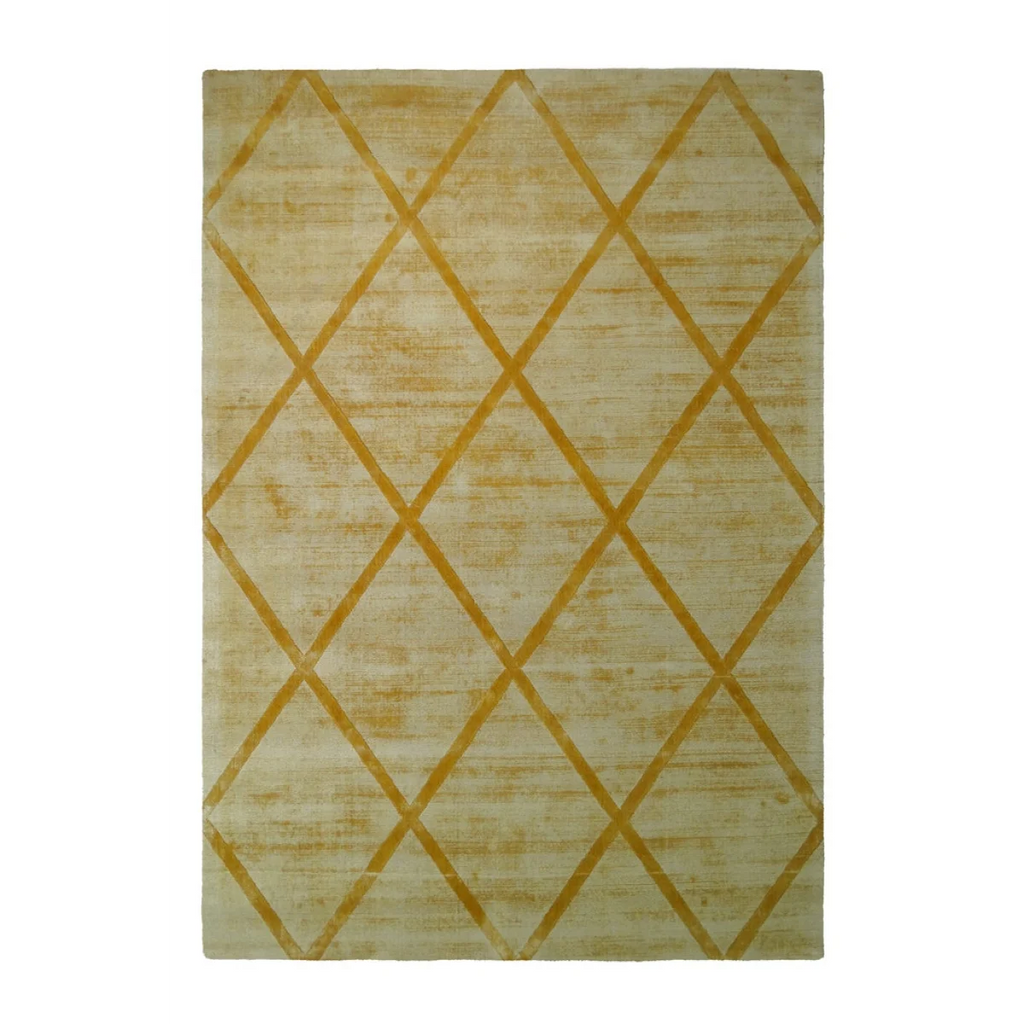 Tapis rectangulaire jaune doré avec motifs losanges en relief, 160x230 cm