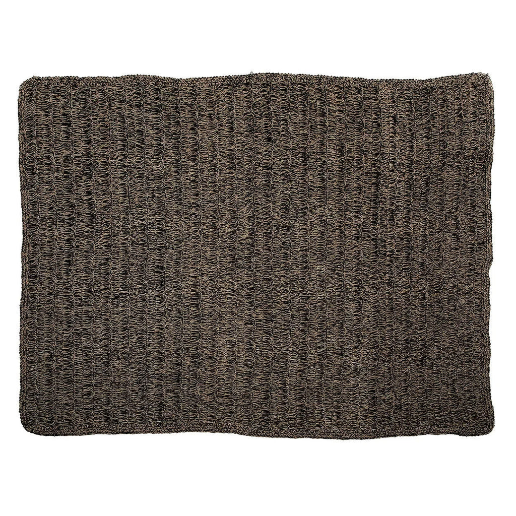 Tapis rectangulaire en jonc de mer naturel noir 200x300 cm avec texture tissée dense