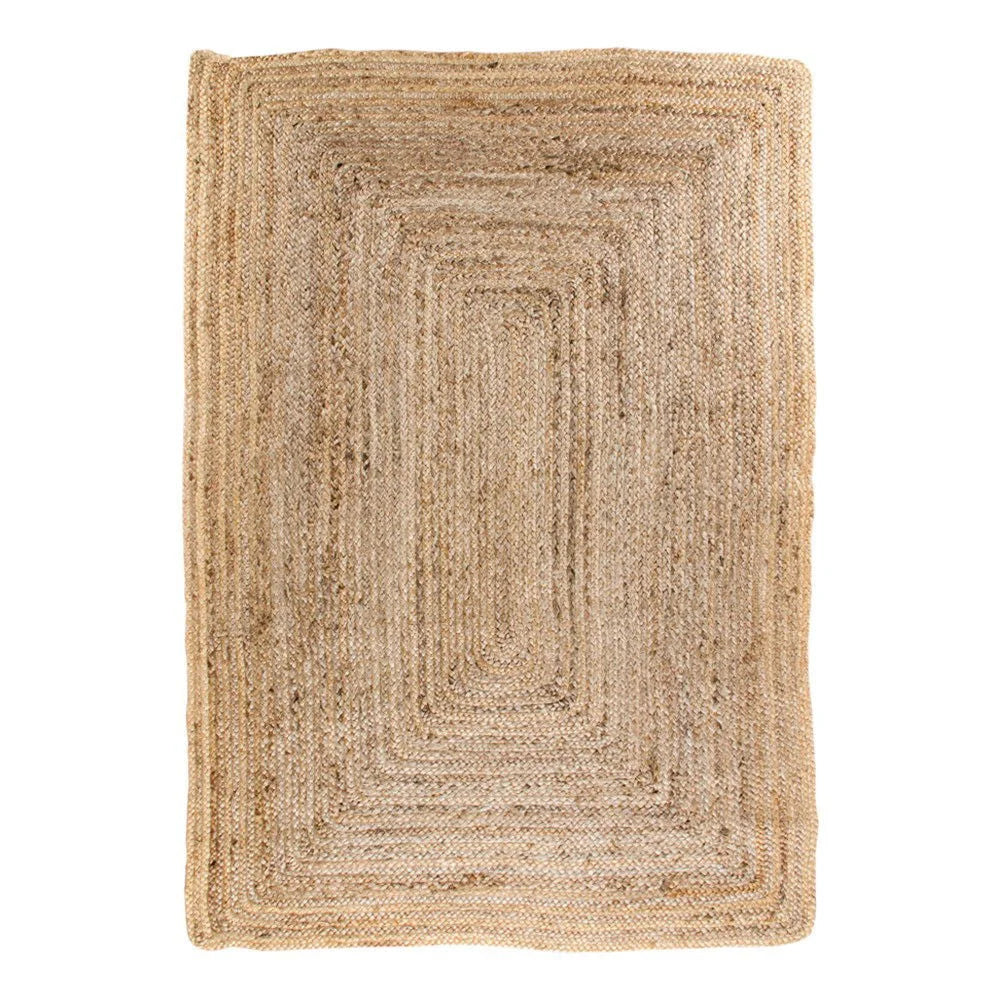 Tapis rectangulaire en jute beige à motifs rayés avec borders concentriques taille 180x240 cm