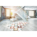 Tapis rectangulaire à motifs géométriques multicolores sur fond blanc 200x290 cm