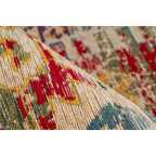 Tapis rectangulaire kilim multicolore à motifs tribaux en crème, rouge, teal et jaune