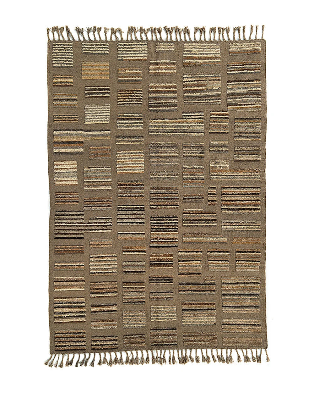 Tapis rectangulaire en laine taupe à motifs géométriques, 299x203 cm