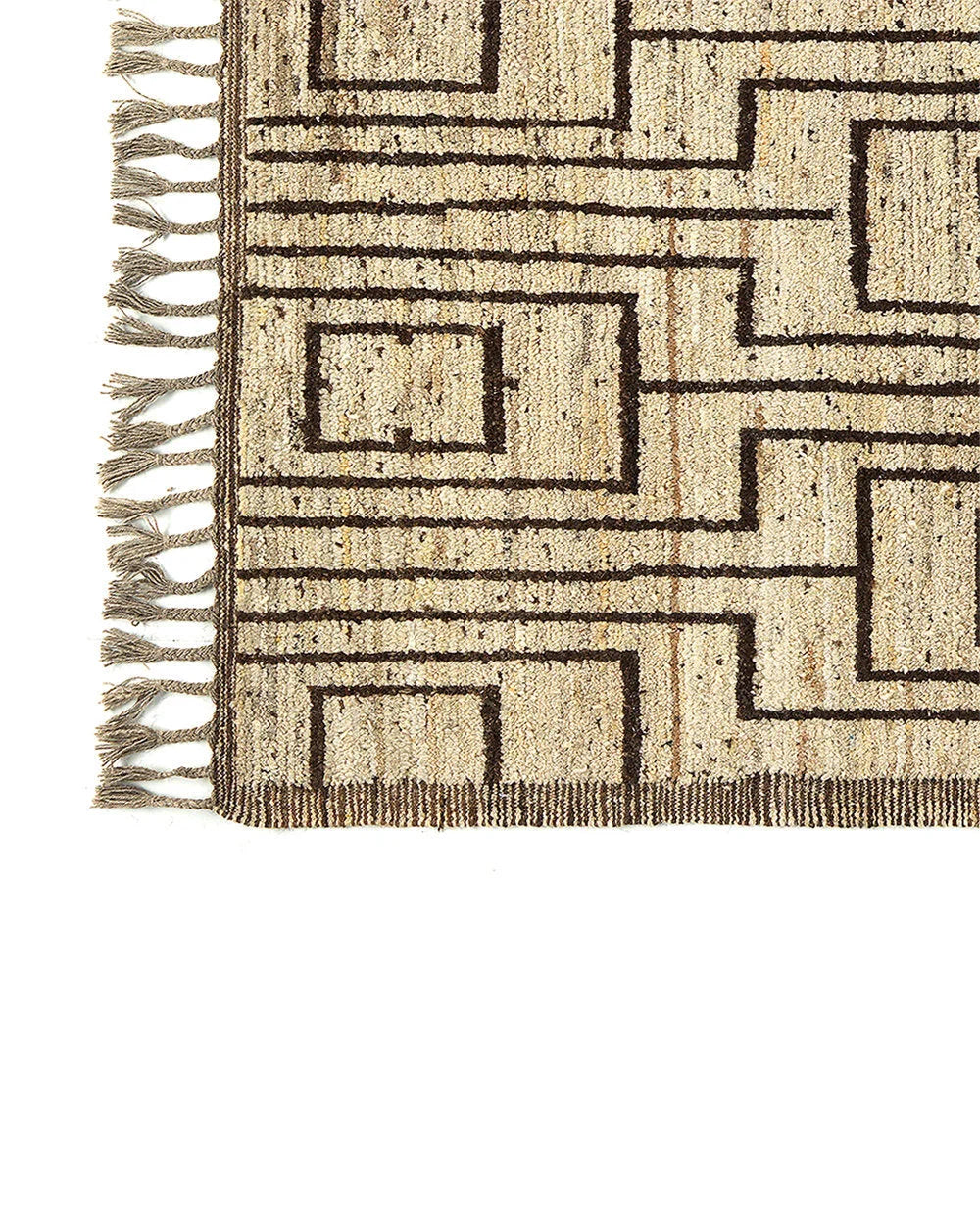 Tapis rectangulaire en laine beige et marron motifs géométriques 310x204 cm
