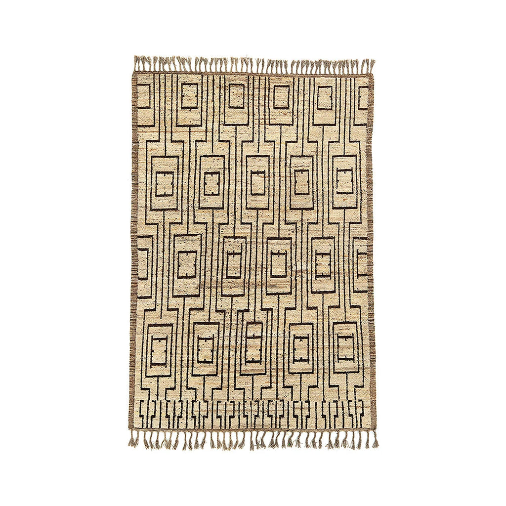 Tapis marocain beige motifs géométriques noirs 310x204 cm