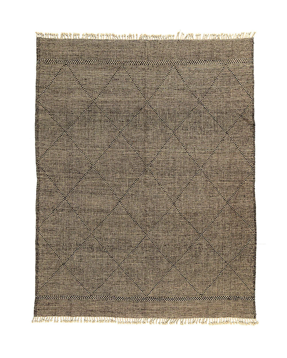 Tapis rectangulaire en laine naturelle motif losange beige et noir 384x297 cm