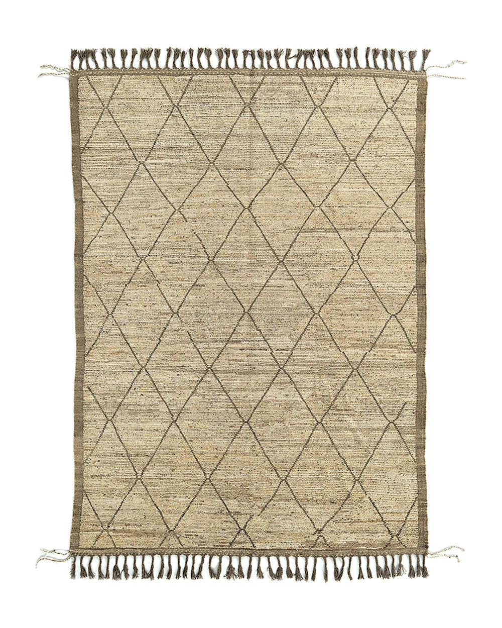 Tapis rectangulaire en laine beige motif losanges 302x211 cm
