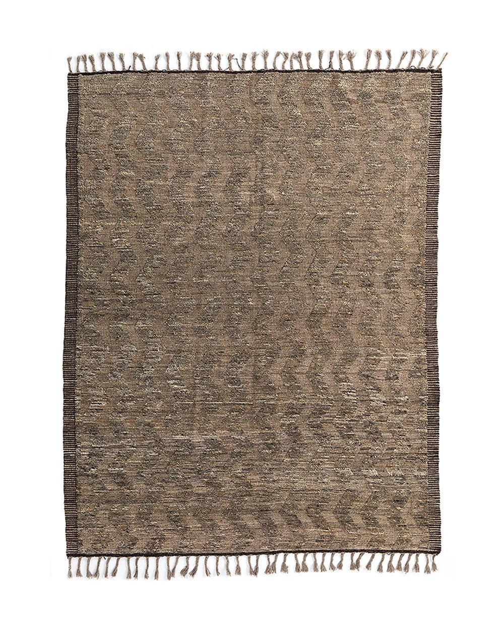 Tapis rectangulaire en laine naturelle tons terre avec franges, 362x262 cm