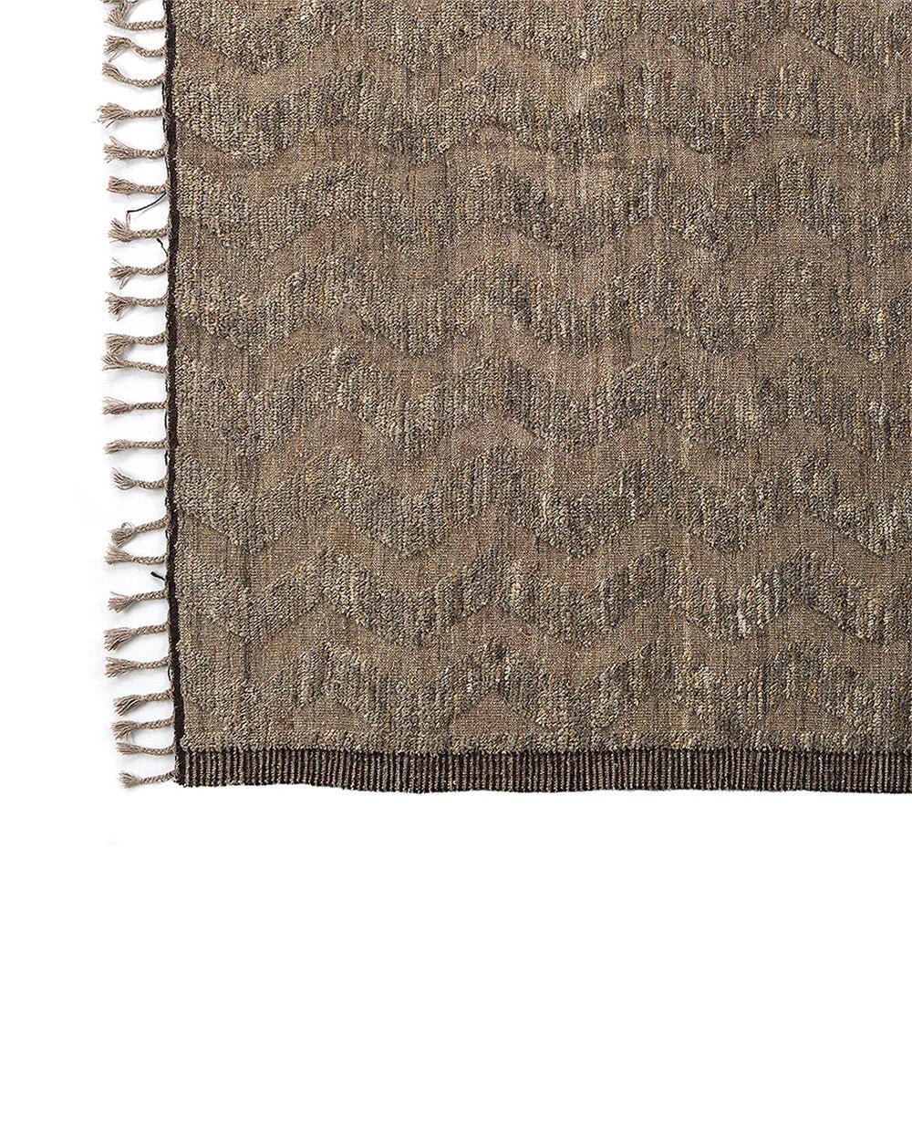 Tapis rectangulaire en laine naturelle taupe texturé avec franges, 362x262 cm