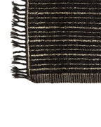 Tapis rectangulaire en laine noire avec rayures dorées métalliques