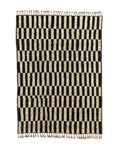 Tapis rectangulaire en laine noir et beige rayé 306x205 cm