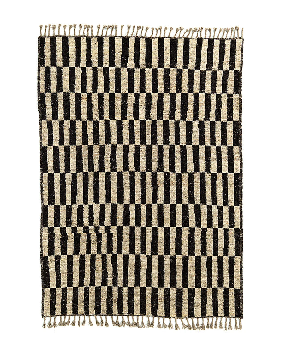 Tapis rectangulaire en laine noir et beige rayé 306x205 cm