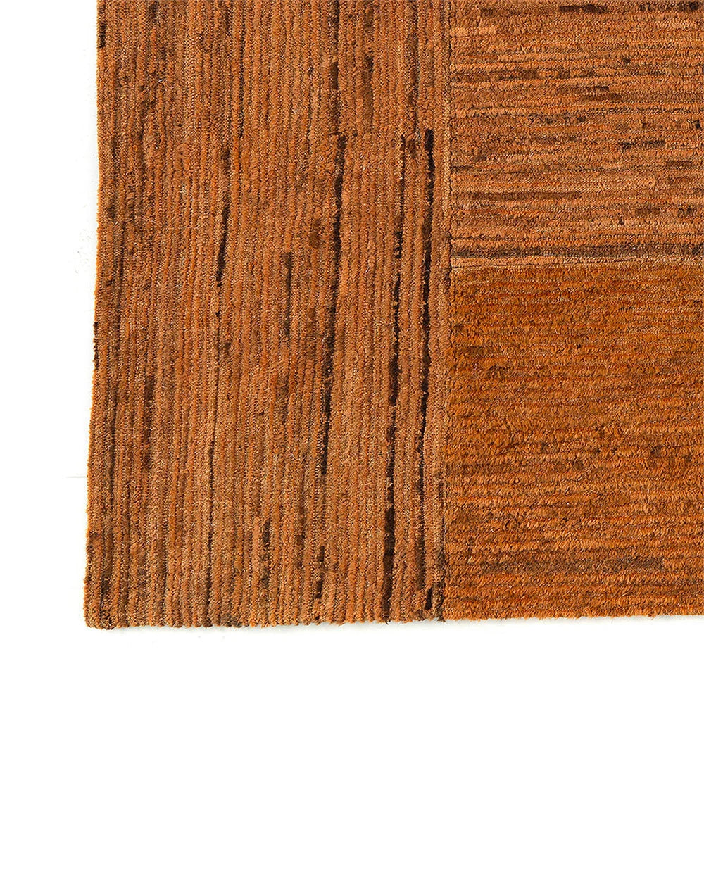 Tapis rectangulaire laine rouille motifs géométriques tissé brun chaud 398x216 cm
