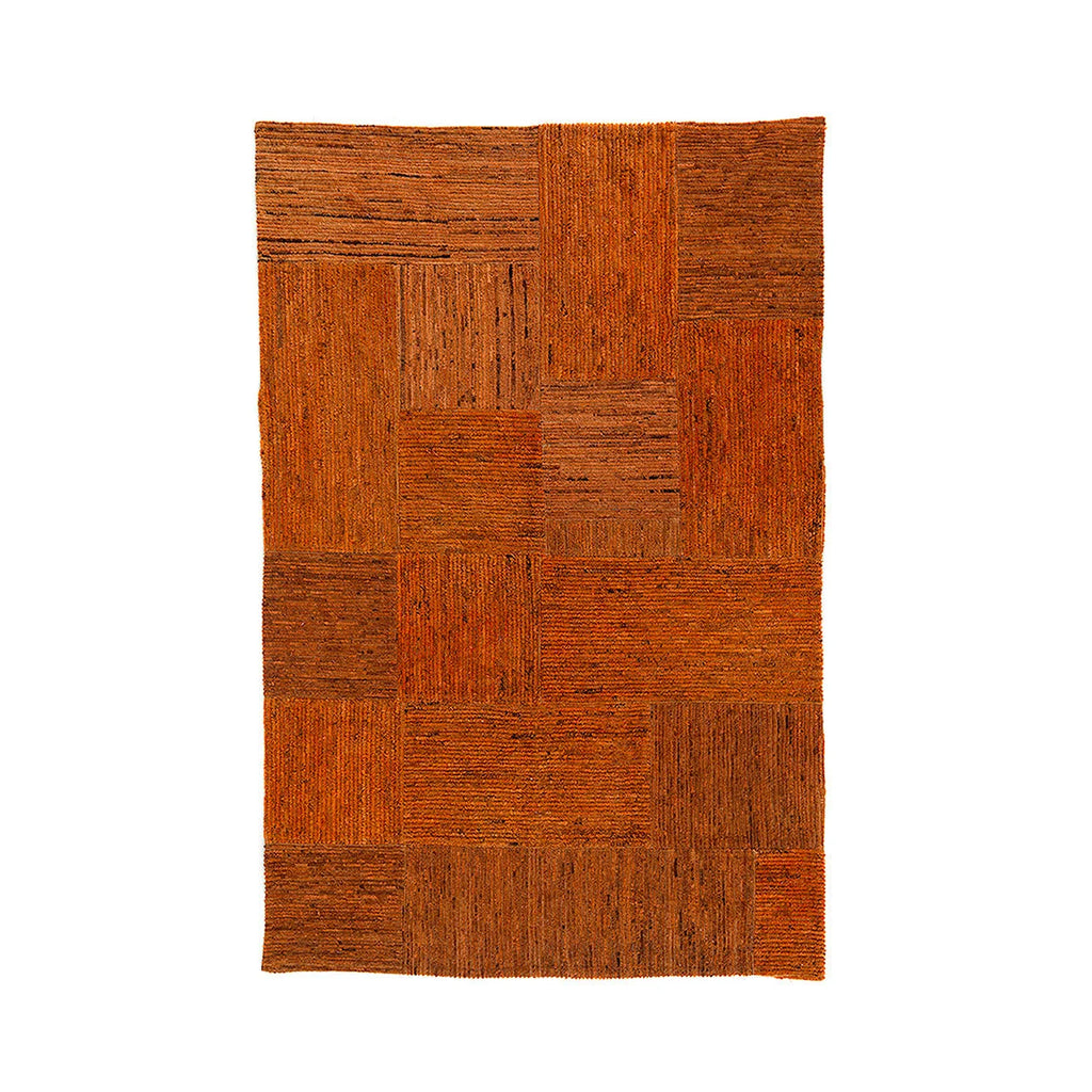 Tapis rectangulaire laine rouille motifs géométriques patchwork orange 398x216 cm
