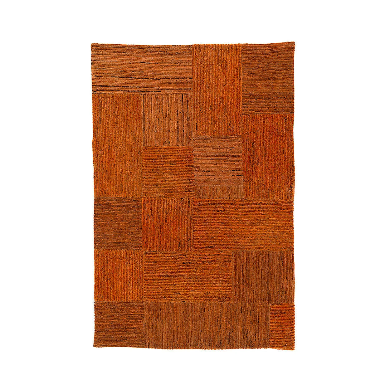 Tapis rectangulaire laine rouille motifs géométriques patchwork orange 398x216 cm