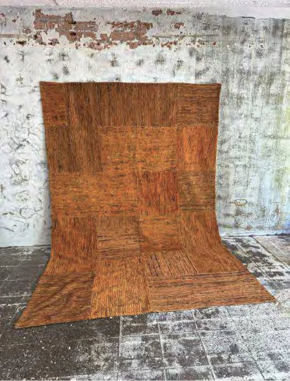 Tapis rectangulaire laine rouille motifs géométriques 398x216 cm rustique