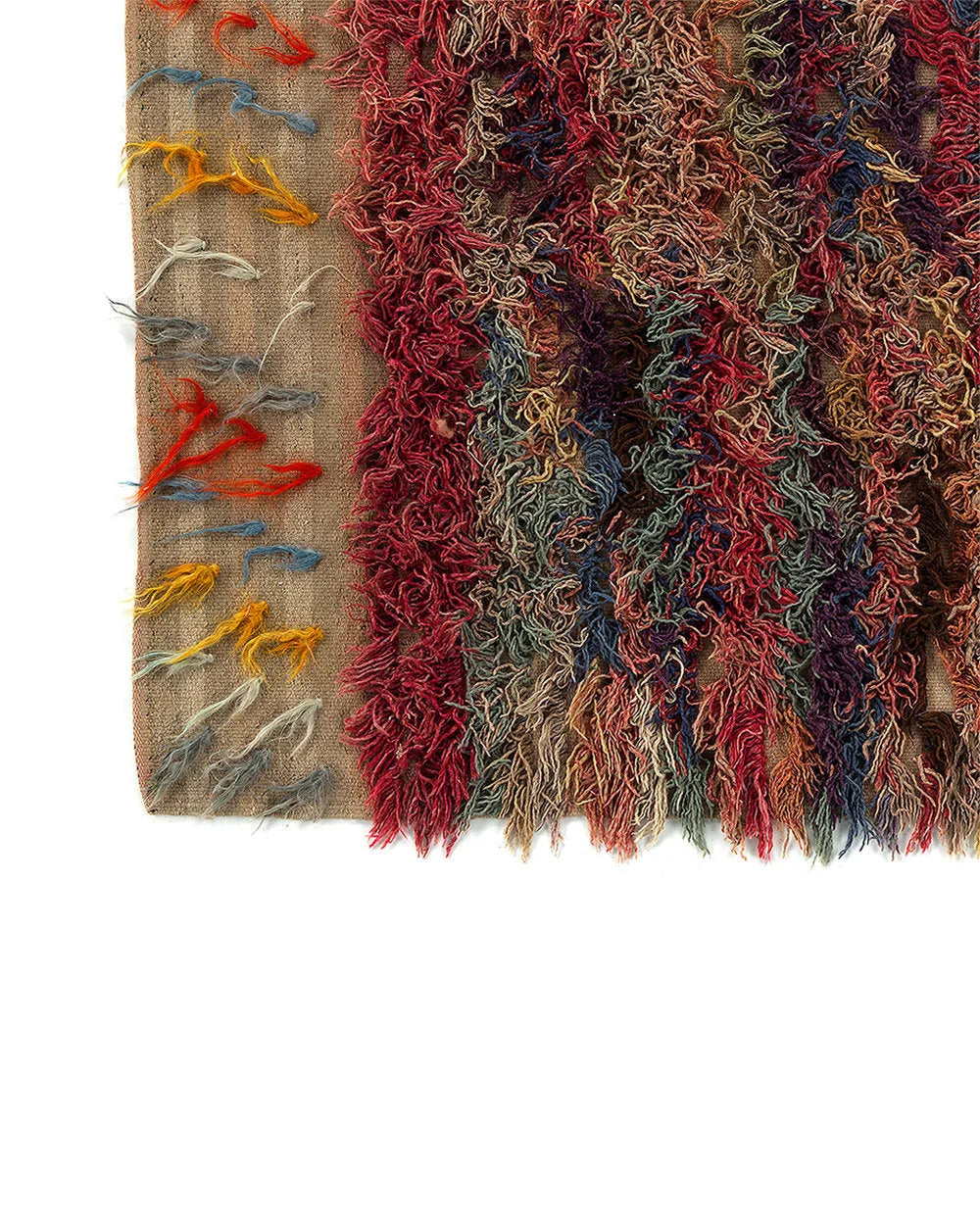 Tapis rectangulaire en laine tissé main rouge bordeaux multicolore 216x140 cm