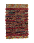 Tapis rectangulaire en laine tissé main rouge bordeaux multicolore, 216x140 cm