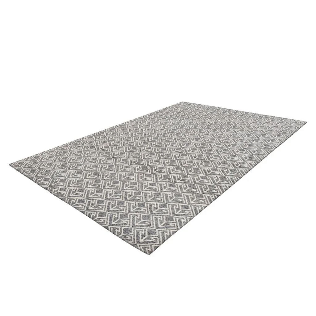 Tapis rectangulaire motif chevrons gris et crème 80x150 cm intérieur extérieur