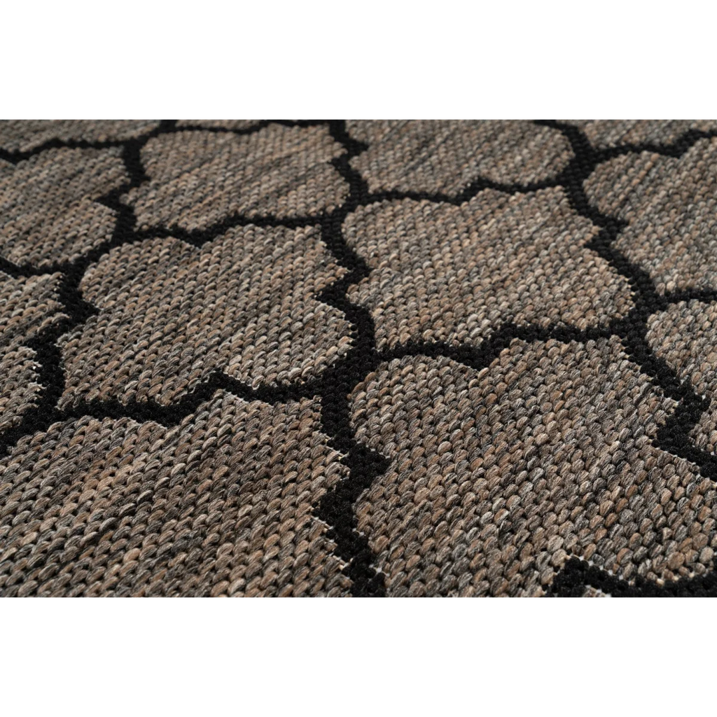 Tapis rectangulaire marocain gris brun avec motif tissé texturé pour intérieur extérieur