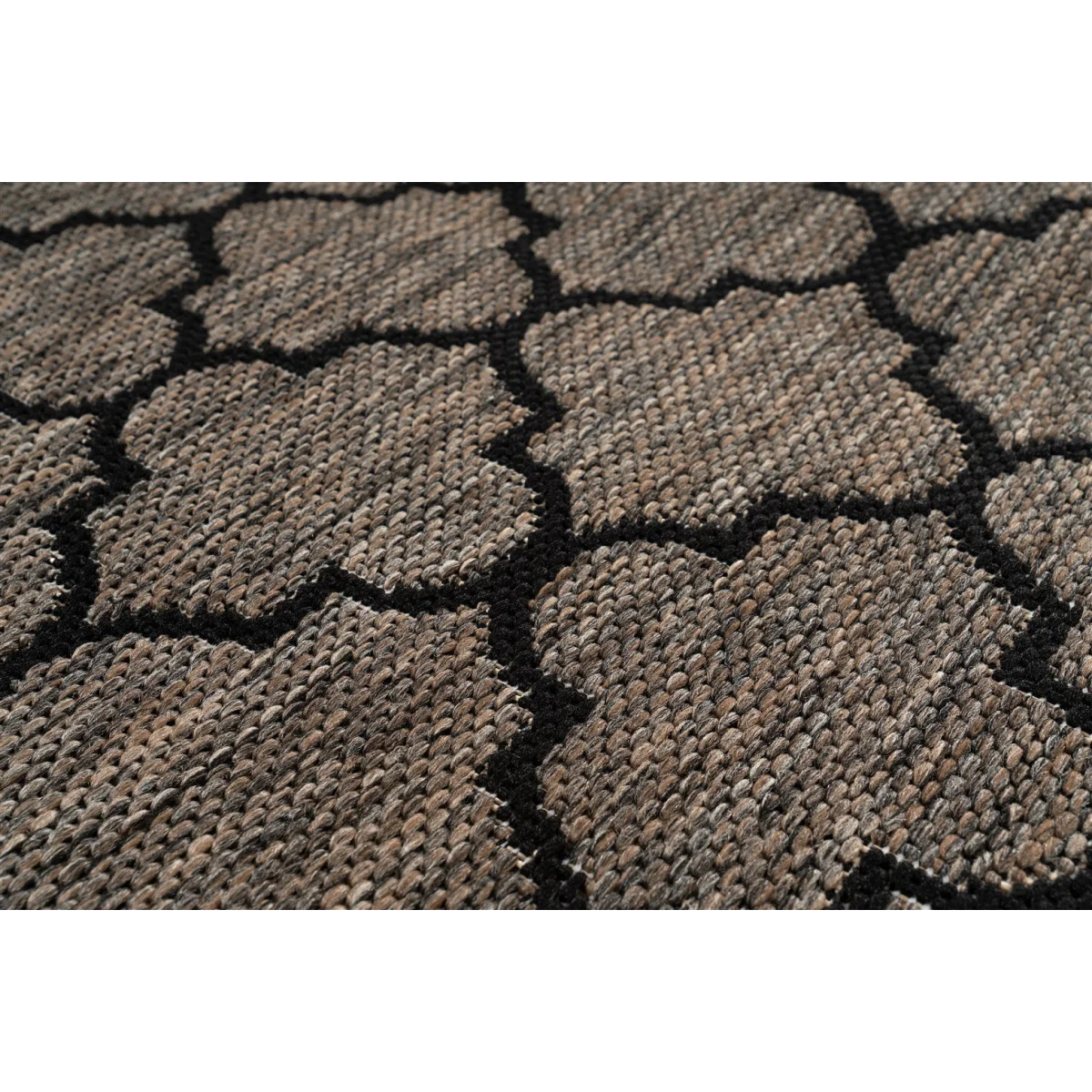 Tapis rectangulaire marocain gris brun avec motif tissé texturé pour intérieur extérieur