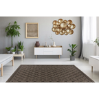Tapis rectangulaire motif marocain gris brun pour intérieur extérieur avec motif brun