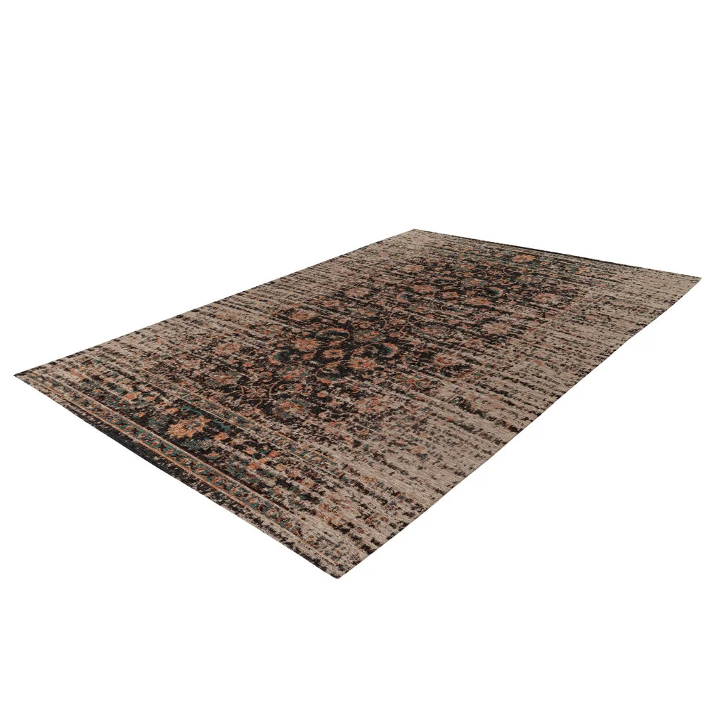 Tapis rectangulaire vintage floral en noir, rose et beige 80x150 cm