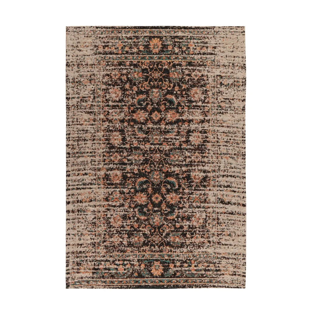 Tapis rectangulaire vintage floral tons rouges et beiges avec medaillon central orné