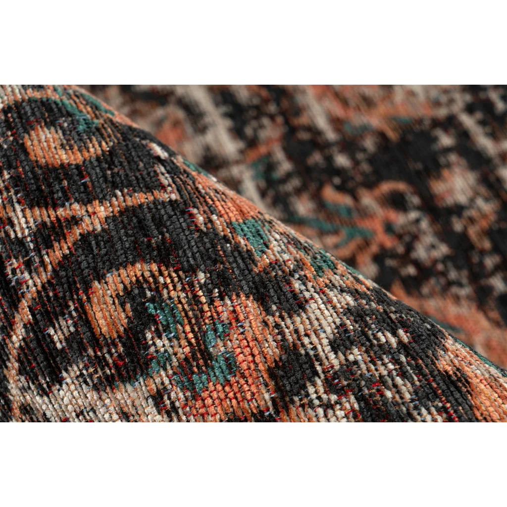 Tapis rectangulaire vintage floral avec motifs intricats en noir orange et teal 80x150 cm