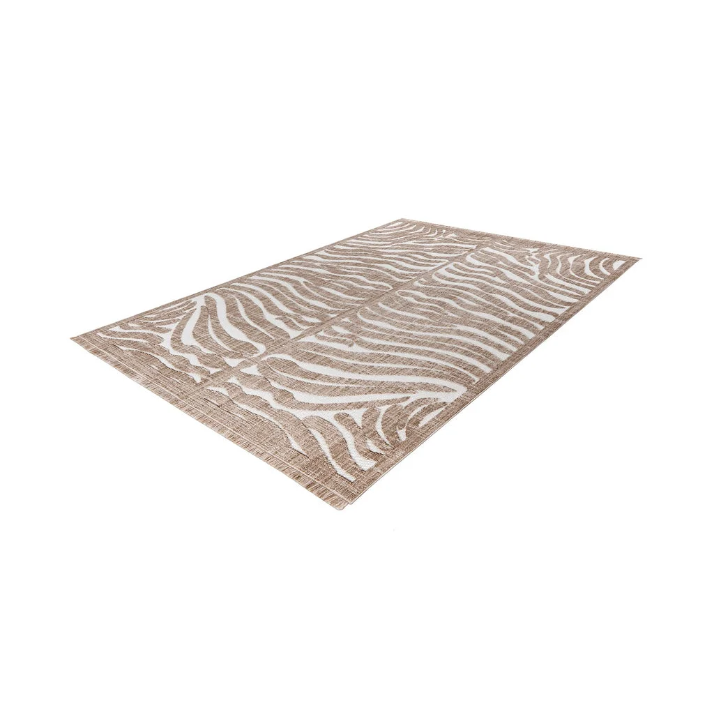 Tapis rectangulaire motif zébré beige et blanc en fibres tissées 80x150 cm