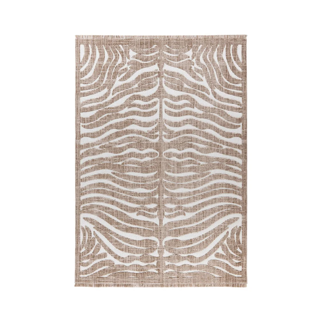 Tapis rectangulaire motif zébré beige et blanc 80x150 cm en fibres tissées