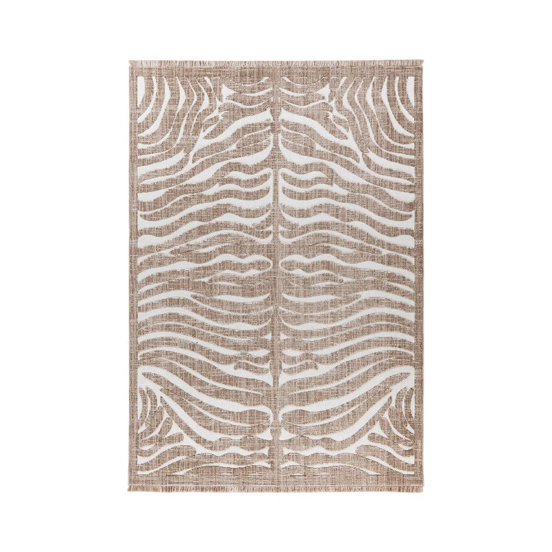 Tapis rectangulaire motif zébré en fibres tissées beige et blanc – 80x150 cm