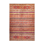 Tapis rectangulaire à rayures colorées et motifs complexes pour Faye 700 Multi Rot 75x150cm
