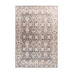 Tapis rectangulaire motifs persans beige et bleu avec look distressed et motif damassé
