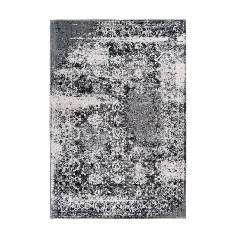 Tapis rectangulaire motifs persans effet vieilli gris noir
