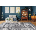 Tapis rectangulaire motifs persans gris et blanc effet vieilli 200x290 cm