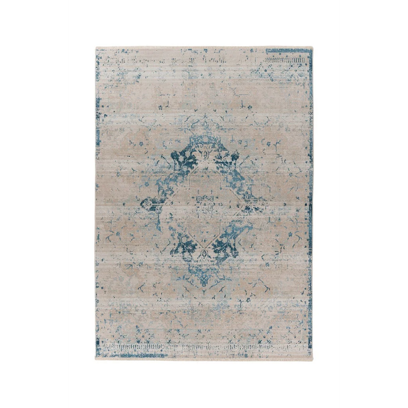 Tapis rectangulaire oriental bleu à effet vieilli en tissu – 120x170 cm