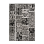 Tapis rectangulaire patchwork à poil court gris et noir avec motifs orientaux 80x150 cm