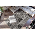 Tapis rectangulaire patchwork à poil court gris avec motifs orientaux 80x150 cm