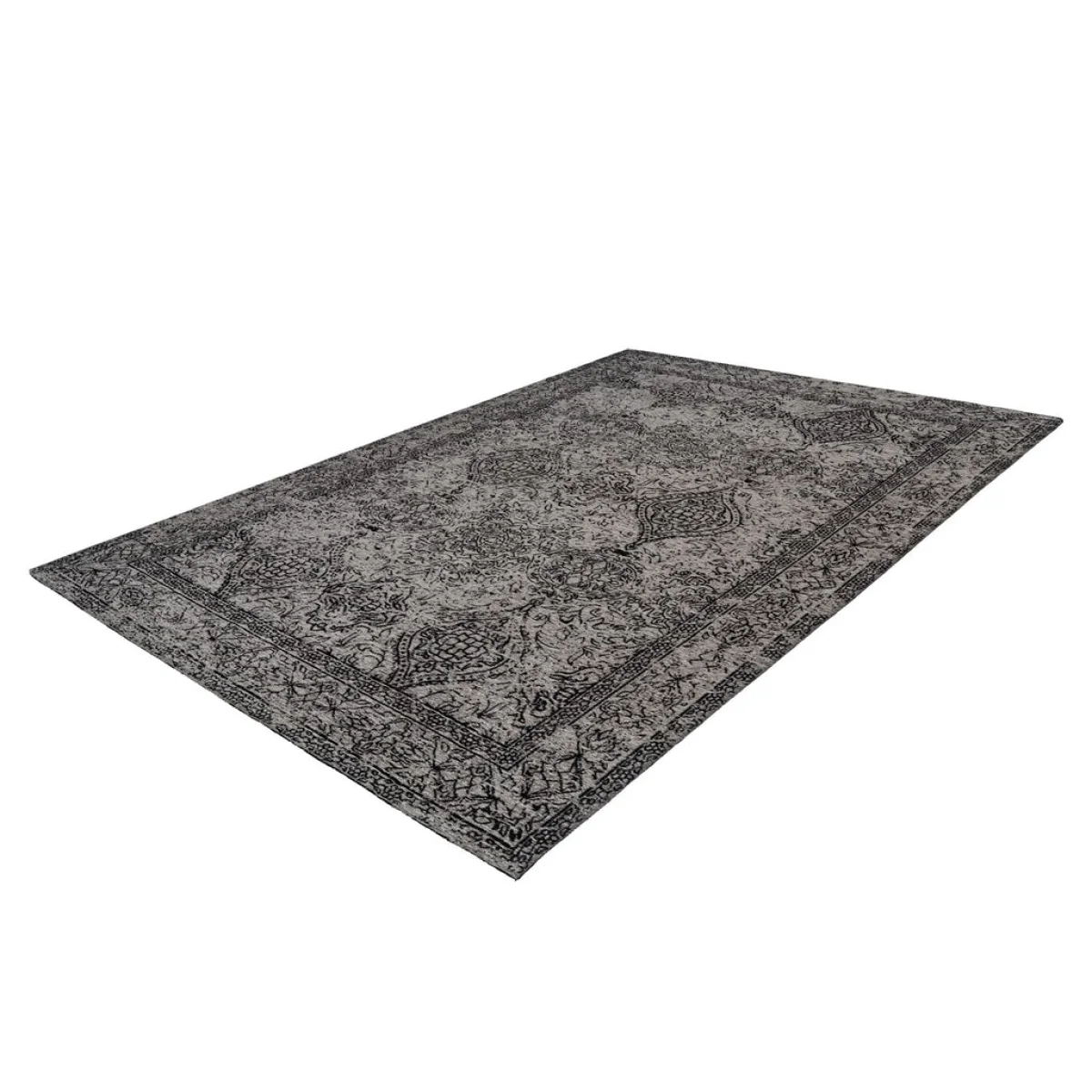 Tapis rectangulaire gris et noir à motifs orientaux distressed 80x150 cm