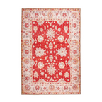 Tapis rectangulaire rouge à motifs floraux orientaux, 110x180 cm, orné de détails floraux rouges et crème