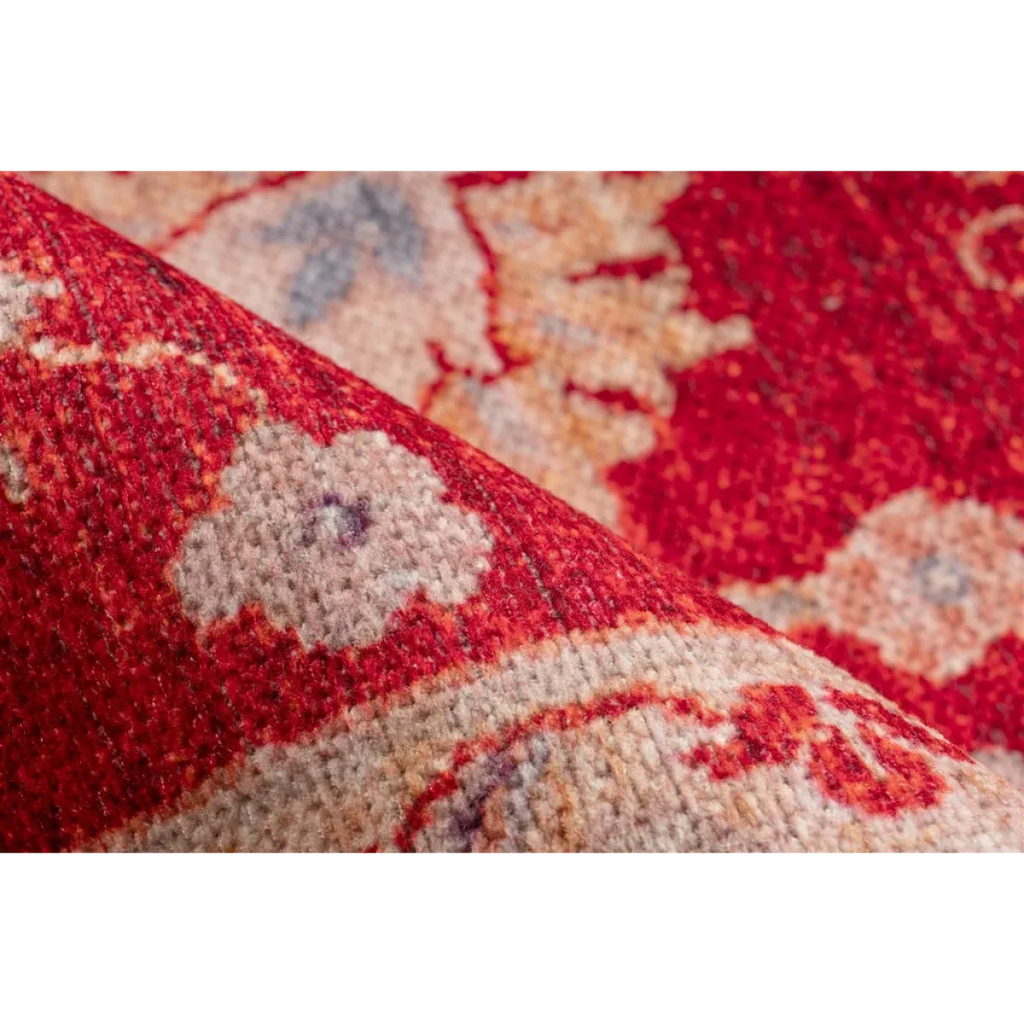 Tapis rectangulaire rouge à motifs floraux orientaux avec bord plié de 110x180 cm