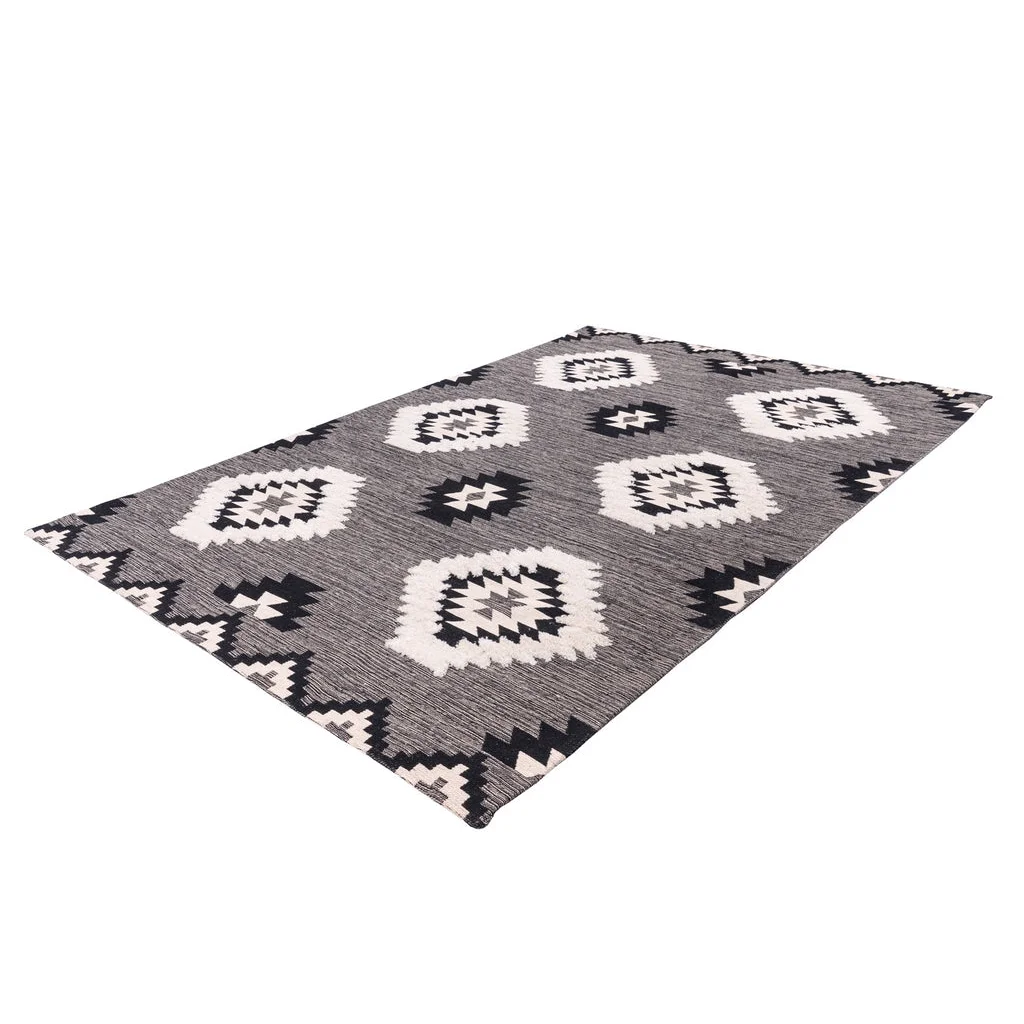 Tapis rectangulaire tissé gris à motifs géométriques ethniques 200x290 cm