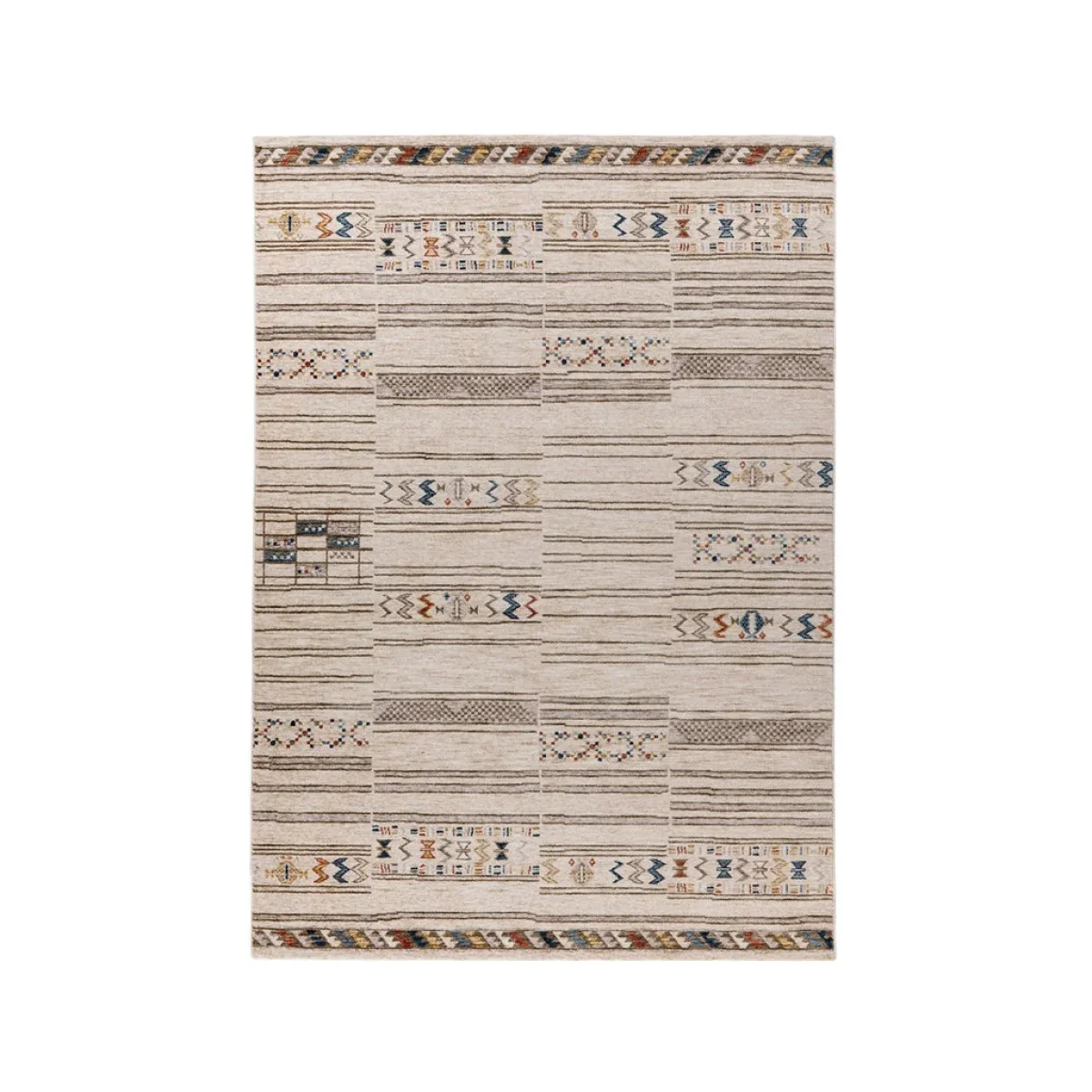 Tapis rectangulaire beige avec motifs graphiques ethniques, 120x170 cm