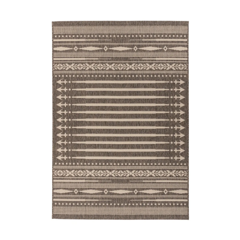 Tapis rectangulaire tissé plat brun motifs crème pour salon – 80x150 cm