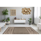 Tapis rectangulaire tissé plat brun à motifs crème avec bordure décorative pour salon