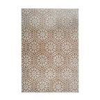 Tapis rectangulaire en velours taupe avec motifs mandala en relief et design hexagonal