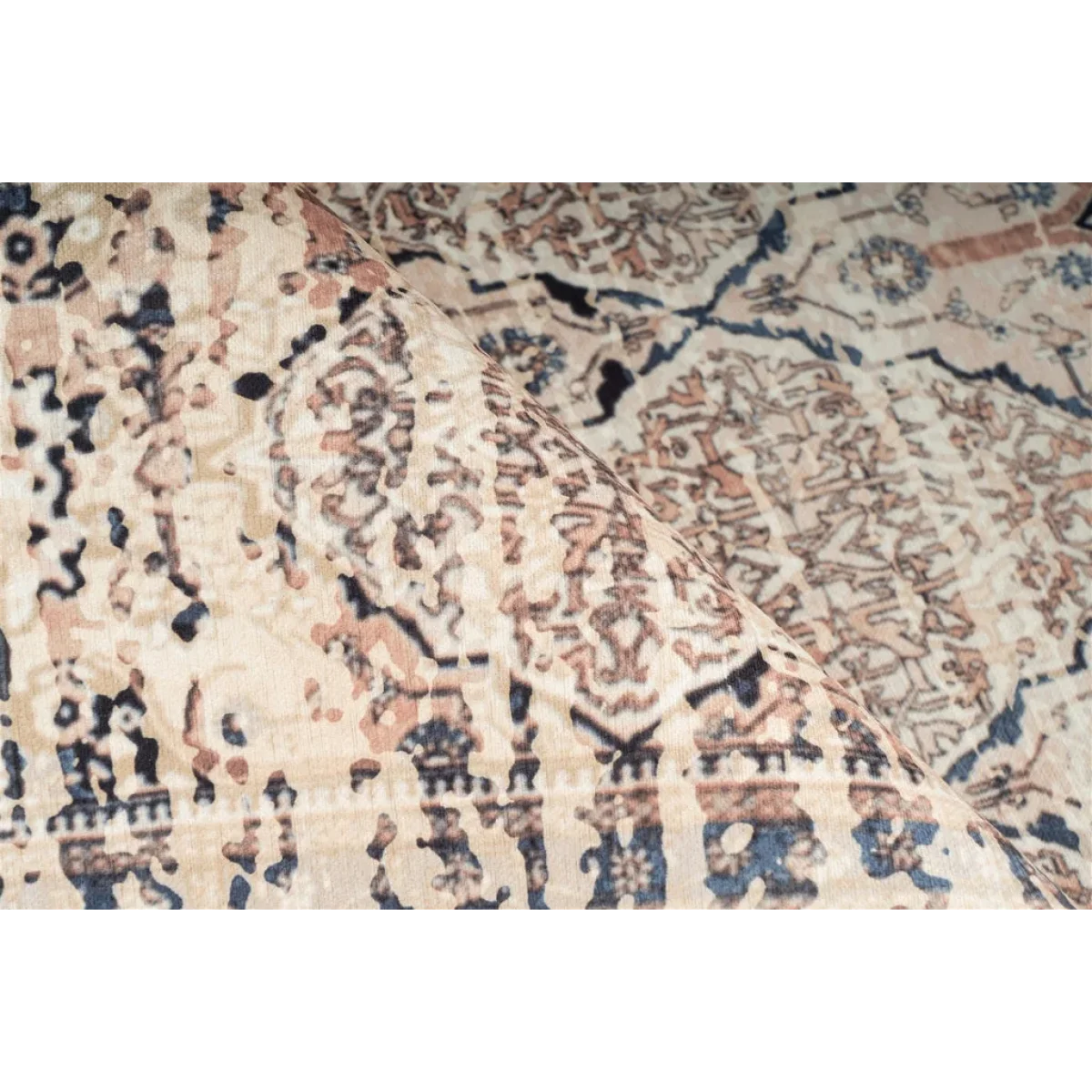 Tapis rectangulaire beige et bleu motif oriental tissé 80x150 cm