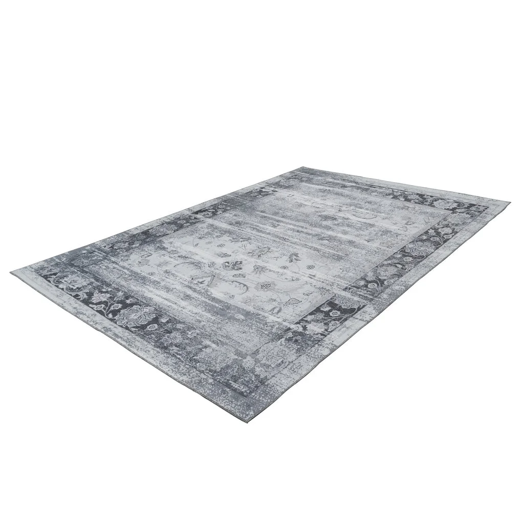 Tapis rectangulaire vintage gris et bleu à motifs floraux, 120x180 cm